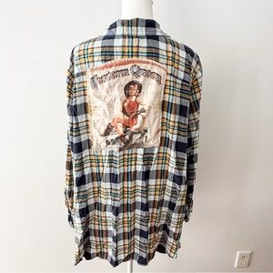 Upcycled Talbots Women Western Queen Patch Plaid Shirt 3X Country Ranch Casual